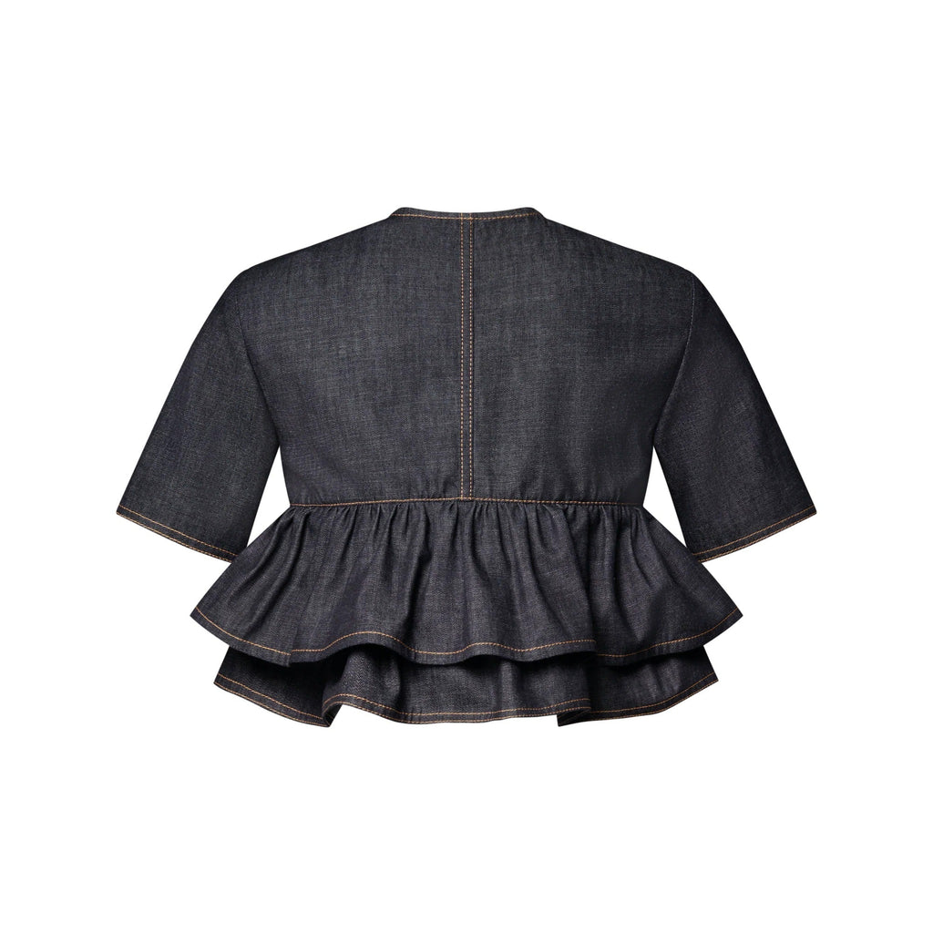 Ruffle Hem Denim Top