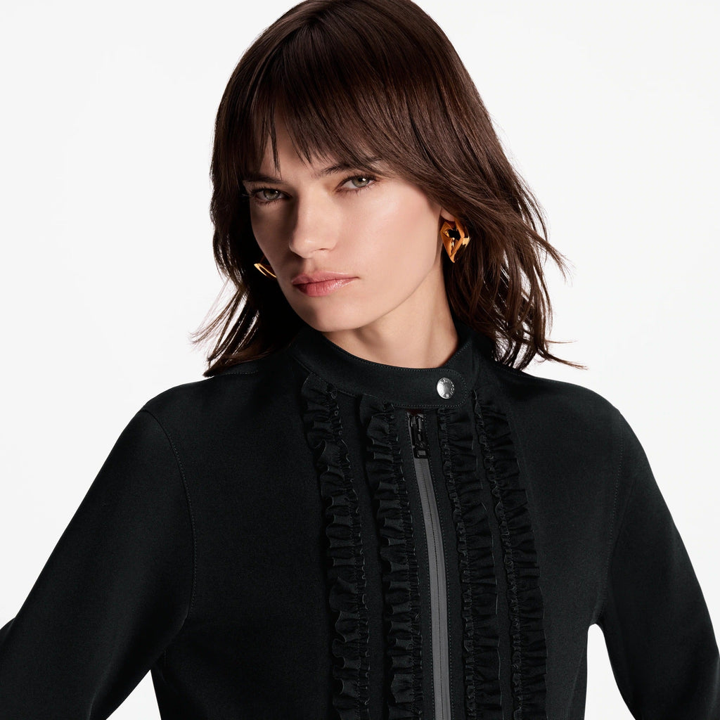 Ruffle Trim Long-Sleeved Technical Jersey Dress