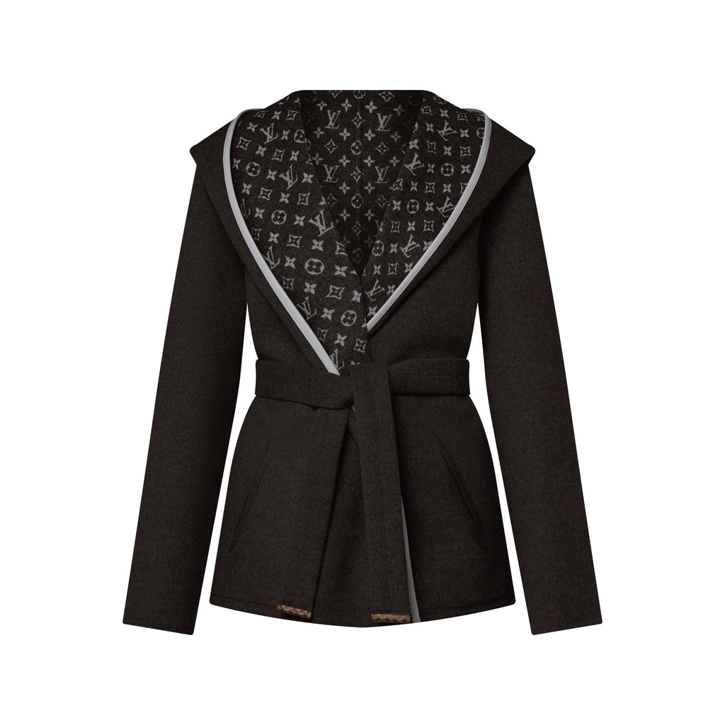 Reversible Signature Short Hooded Wrap Coat
