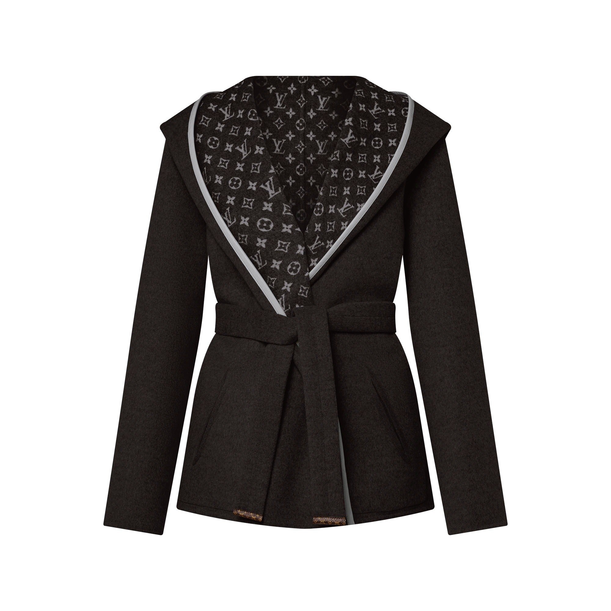 Reversible Signature Short Hooded Wrap Coat