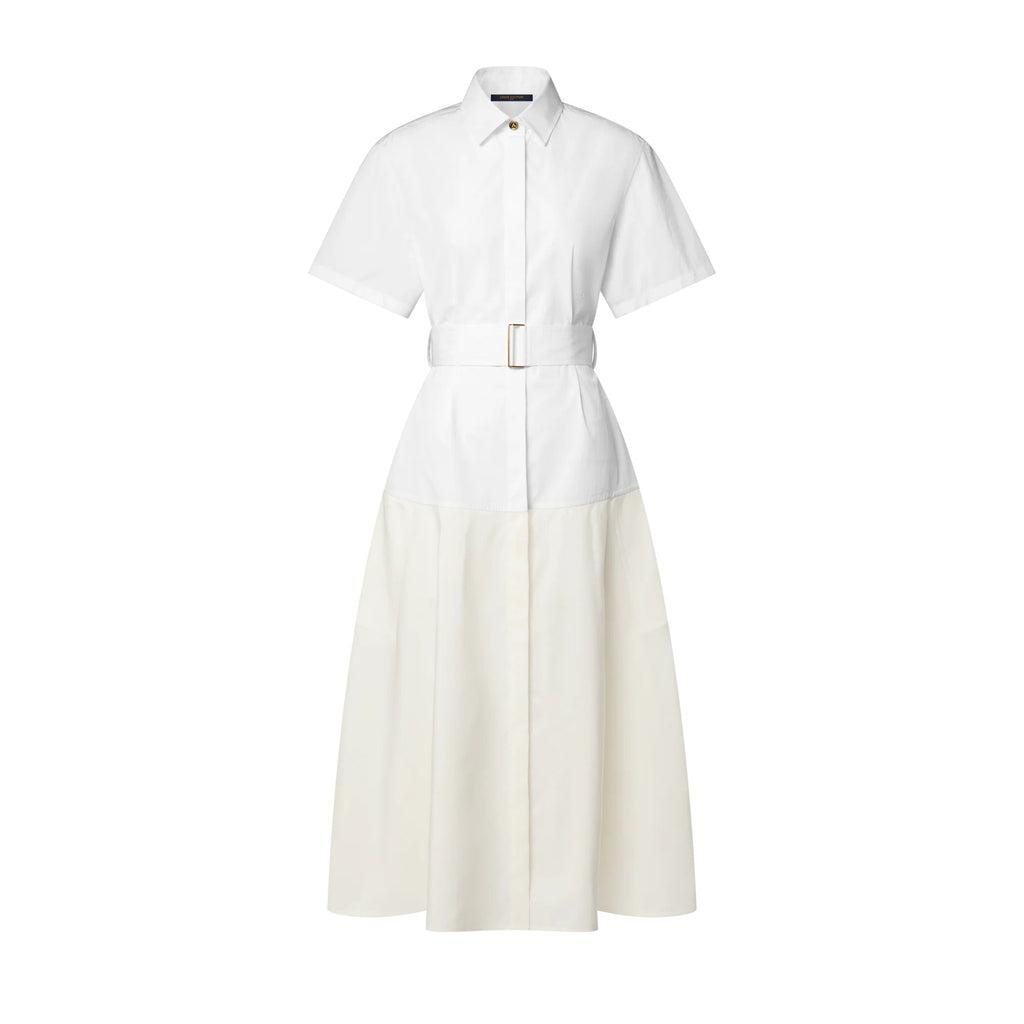 Color-Blocked Belted Shirt Dress