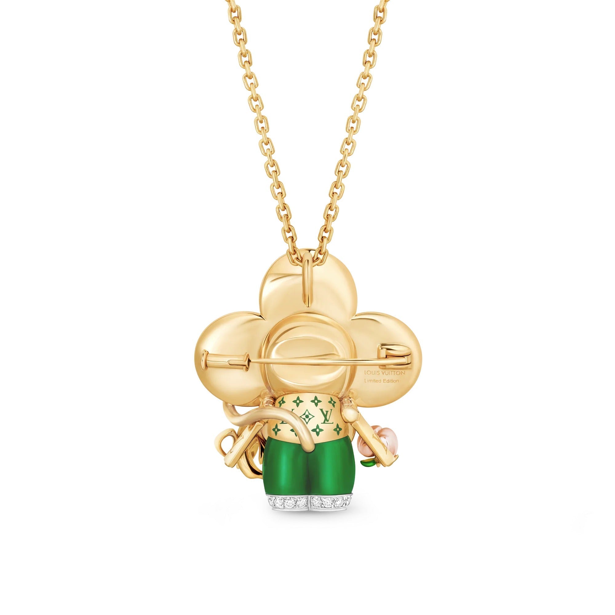 Vivienne Monkey Pendant, 3 Golds, Lacquer, Diamonds & Colored Gemstones