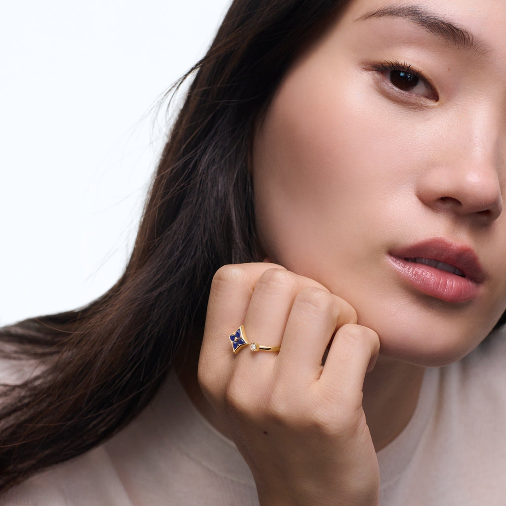 Color Blossom Mini Star Ring, Yellow Gold, Sodalite and Diamond