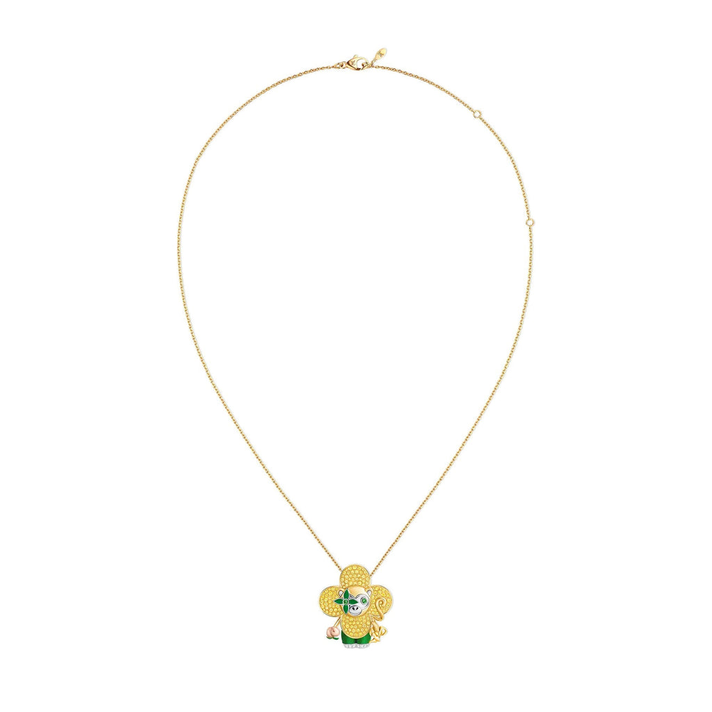 Vivienne Monkey Pendant, 3 Golds, Lacquer, Diamonds & Colored Gemstones