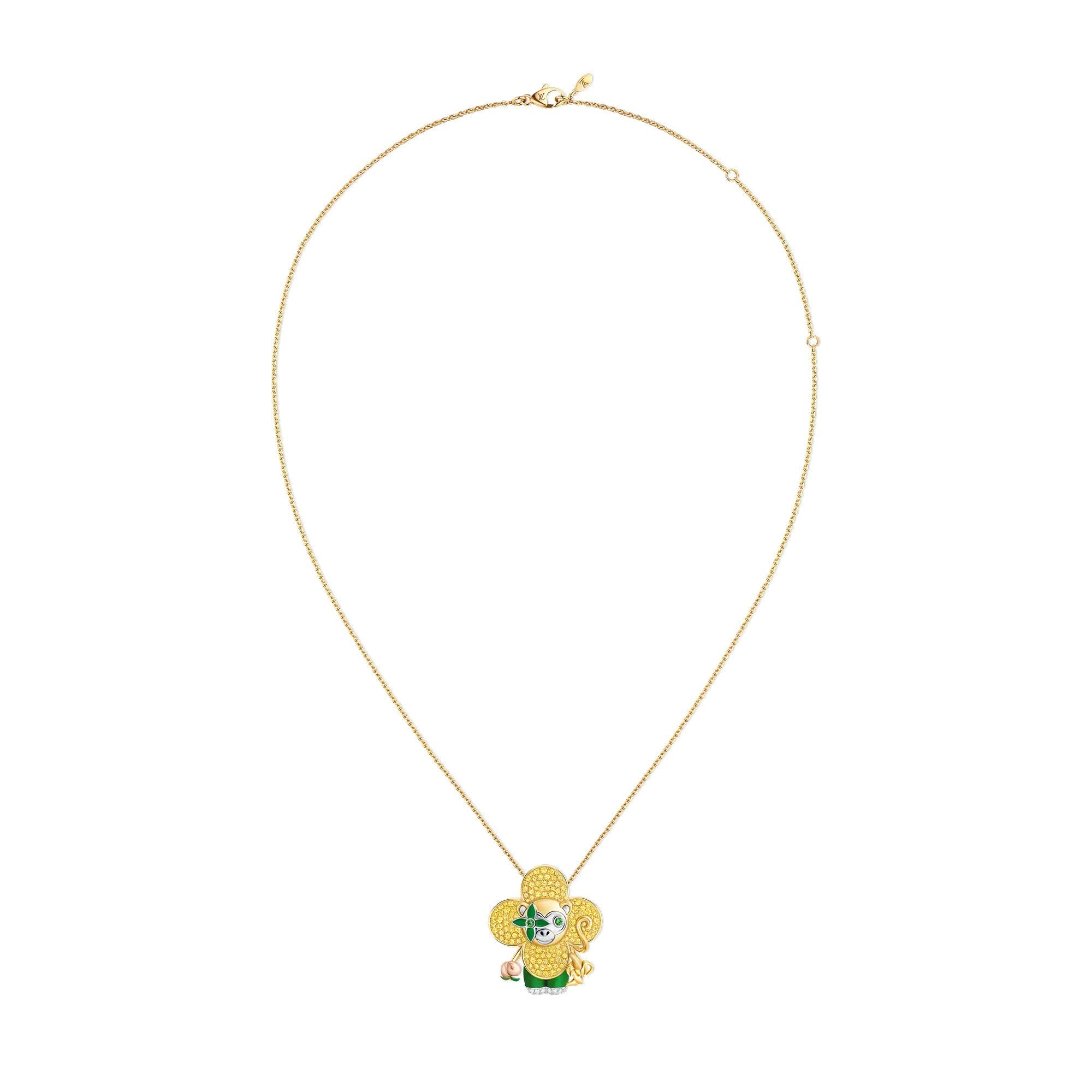 Vivienne Monkey Pendant, 3 Golds, Lacquer, Diamonds & Colored Gemstones
