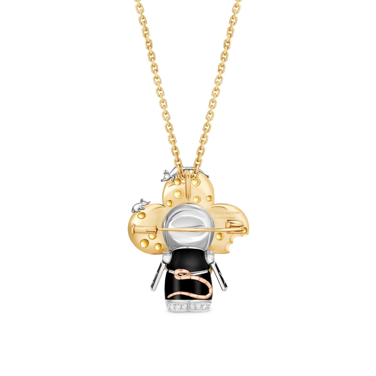 Vivienne Rat Pendant, 3 Golds, Lacquer, Diamonds & Colored Gemstones