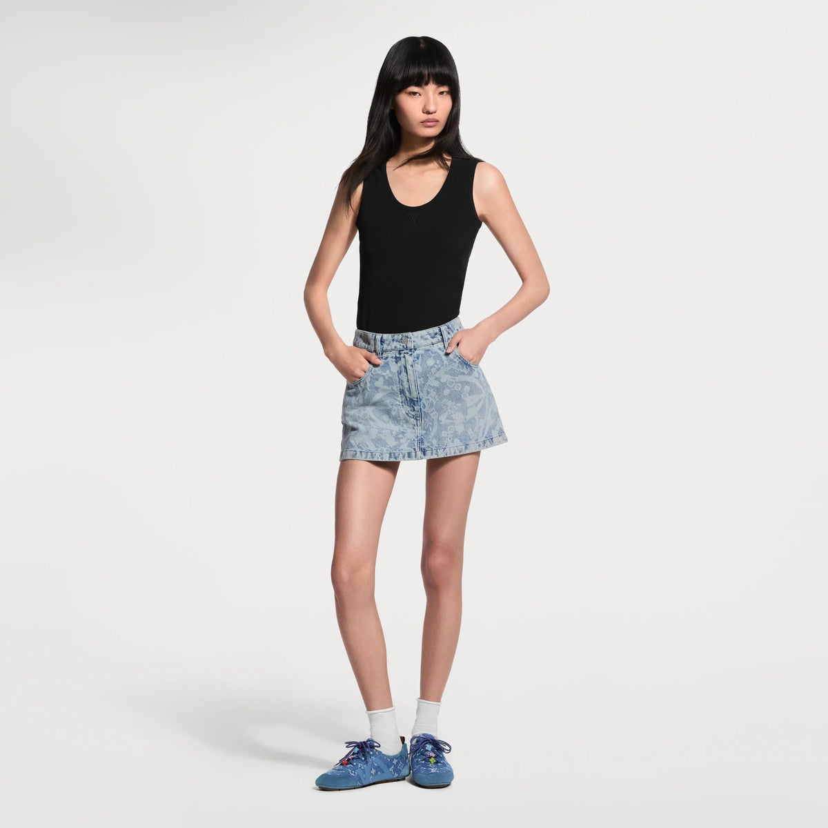 LV Bloom Denim Mini Skirt