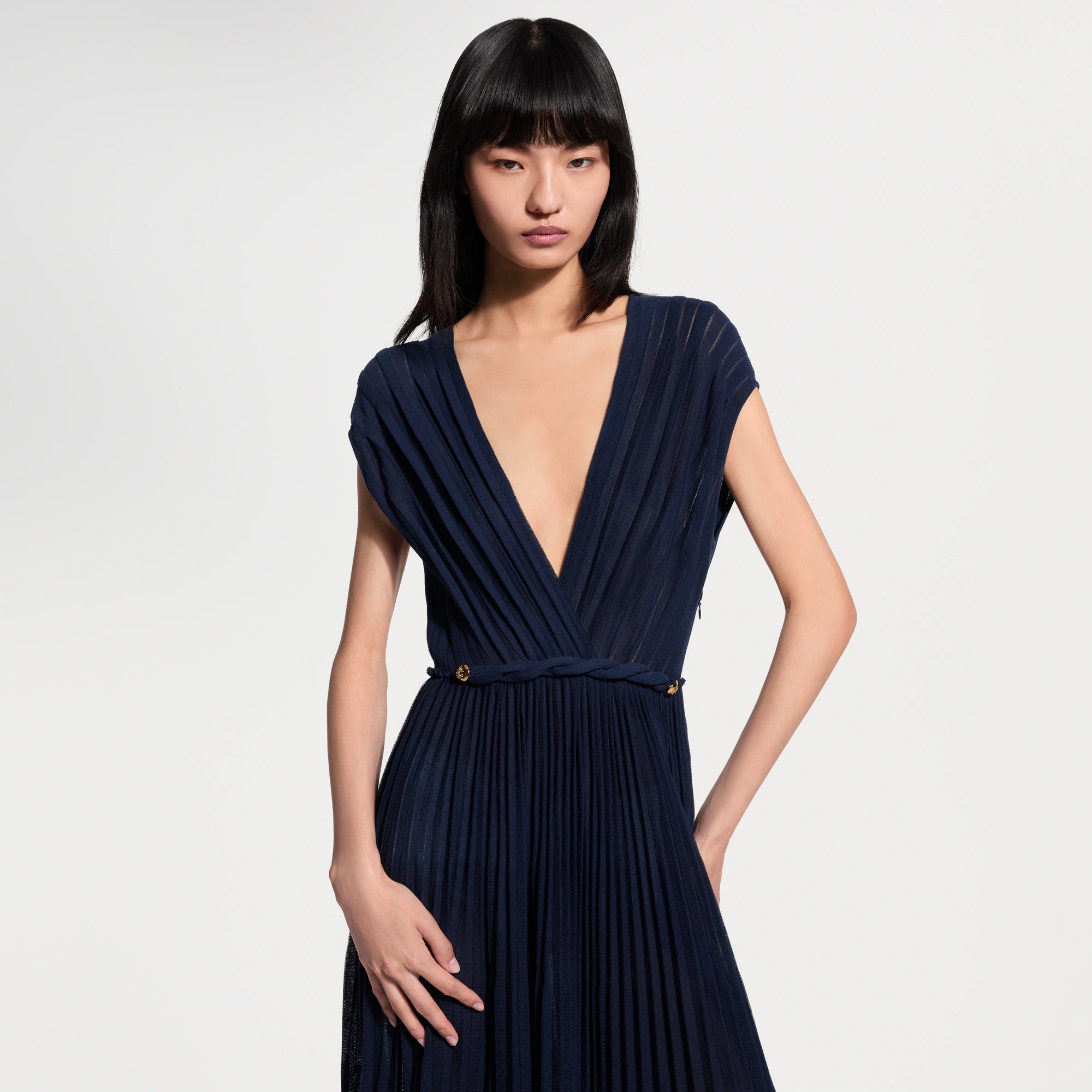 Twist Belt Pleated Dress