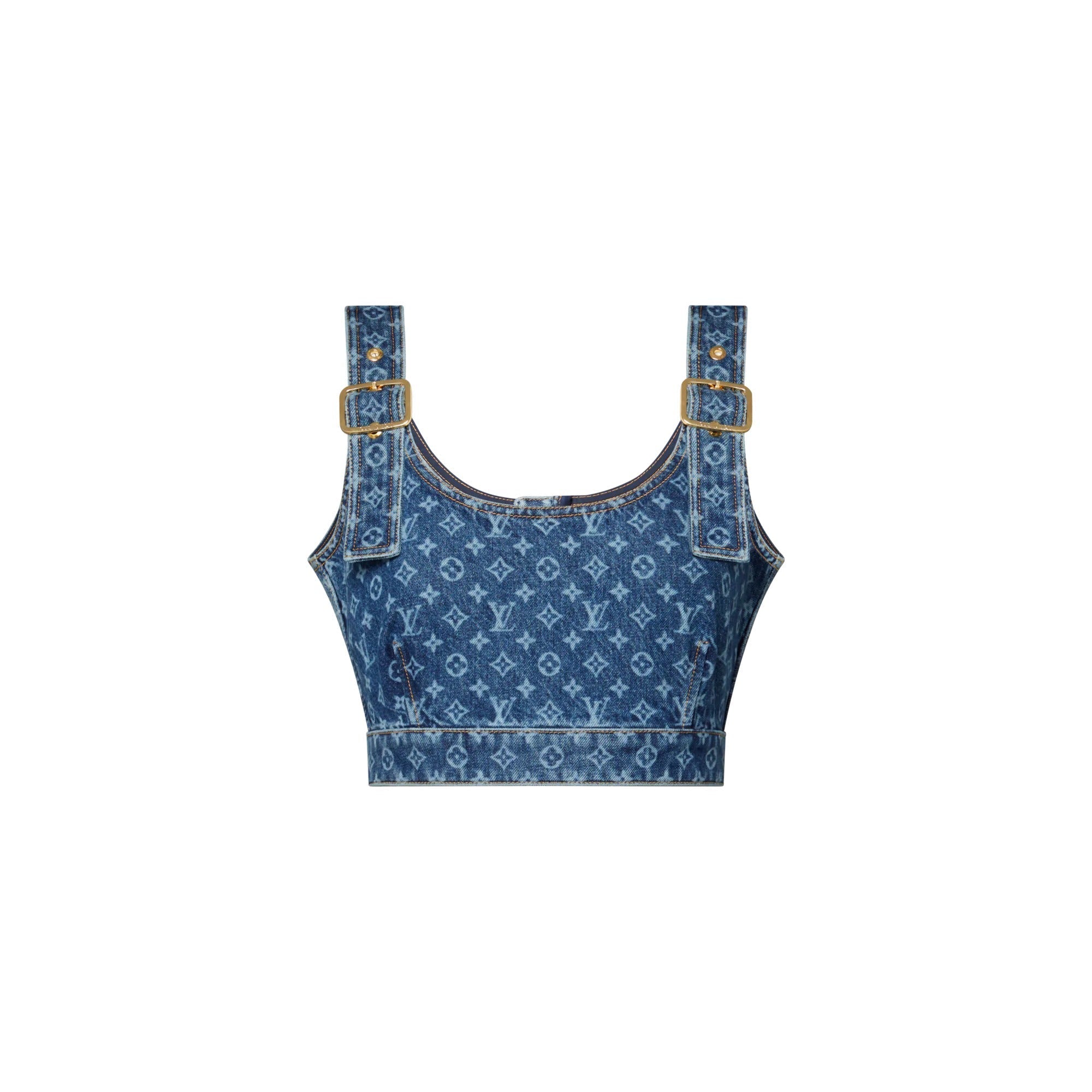 Monogram Denim Buckle Strap Crop Top