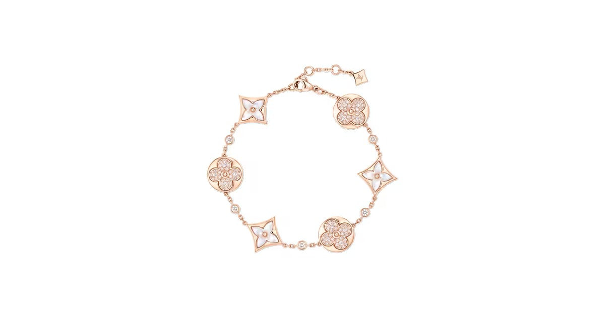 Color Blossom BB Star and Sun Multi-Motif Bracelet, Pink Gold, White Mother-of-Pearl and Diamonds