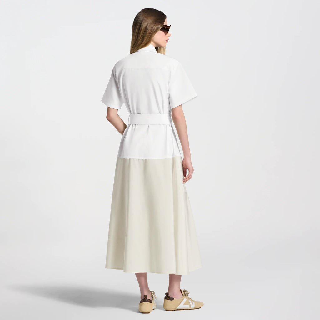 Color-Blocked Belted Shirt Dress