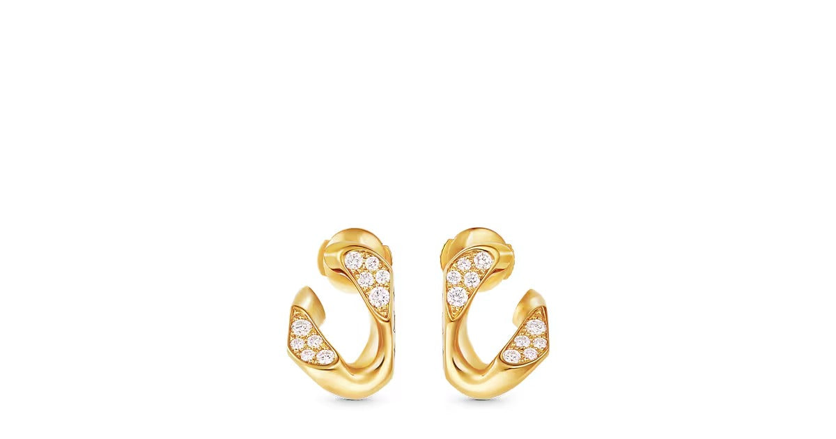 Cuban Chain Earrings, Yellow Gold and Diamonds