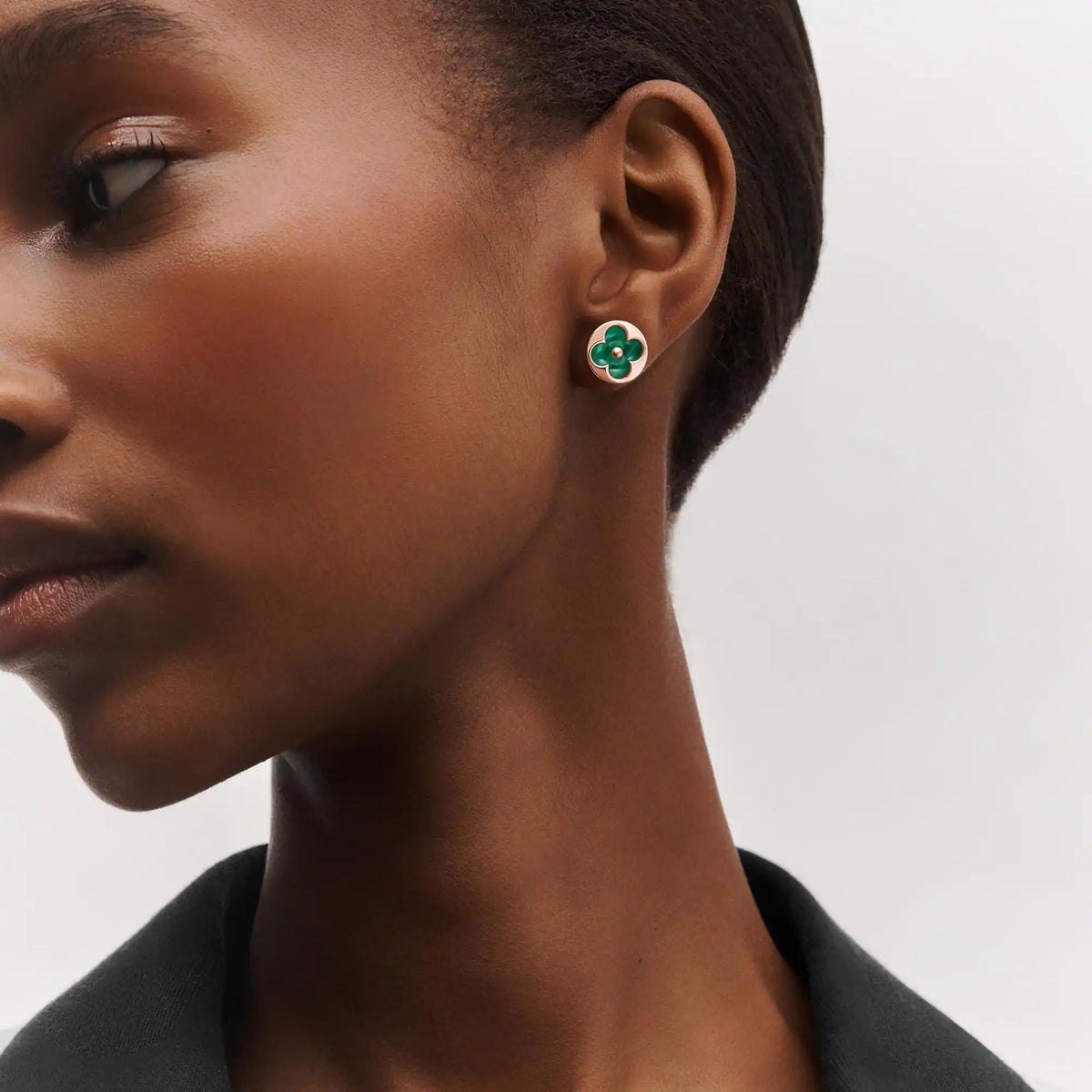 Color Blossom BB Sun Ear Stud, Pink Gold and Malachite - Per Unit