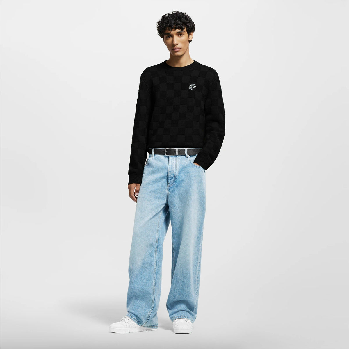 Embellished Wool Damier Pullover