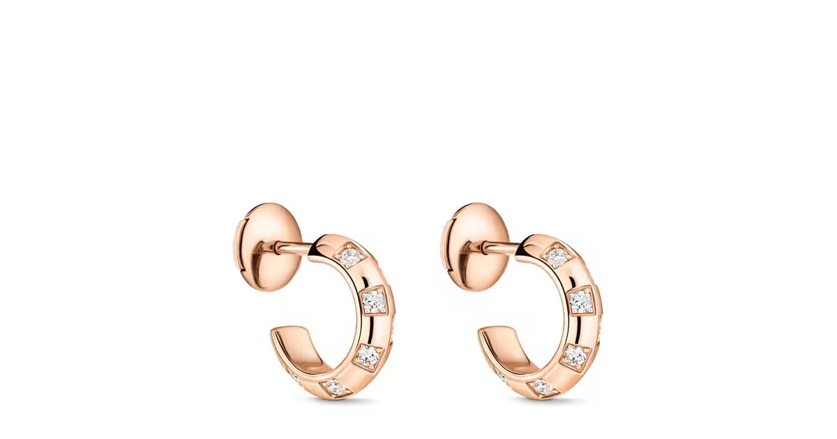 Le Damier de Louis Vuitton Small Hoops, Rose Gold and Diamonds