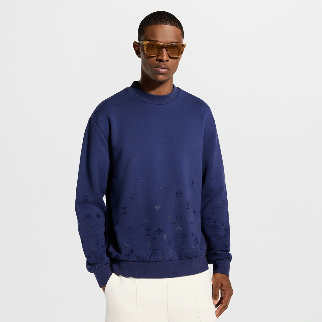 Gradient Signature Flock Print Long-Sleeved Crewneck