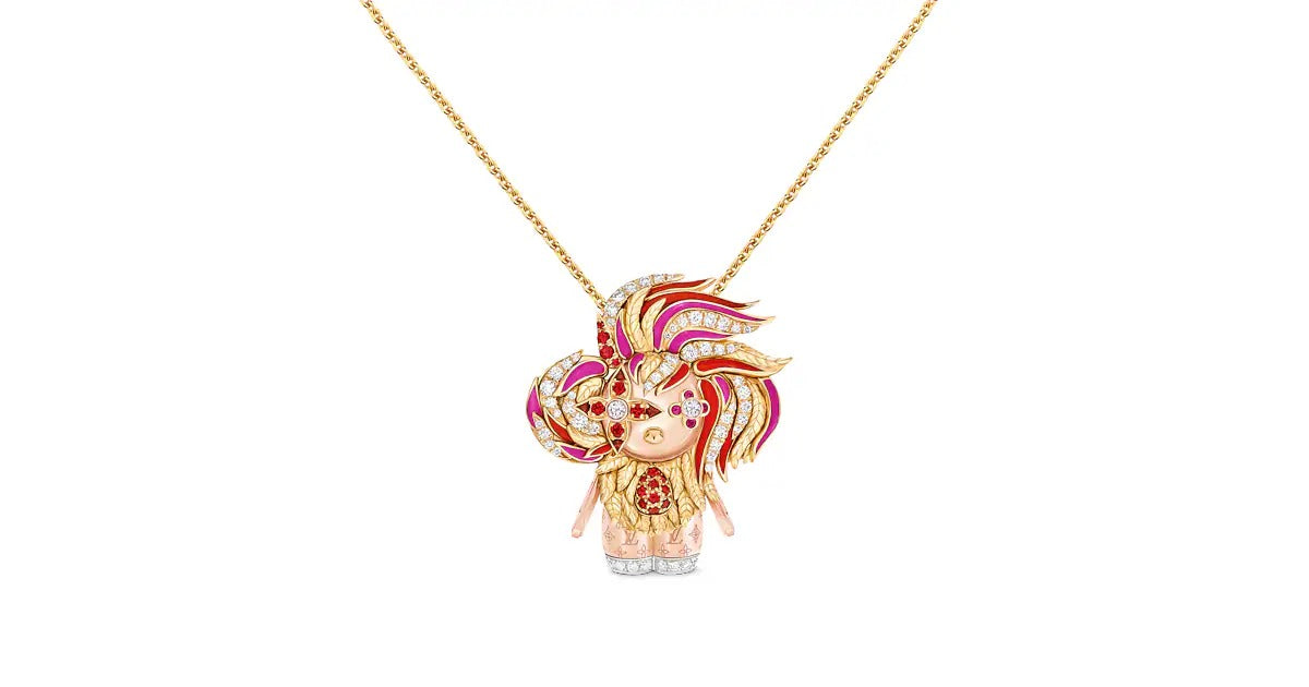 Vivienne Rooster Pendant, 3 Golds, Lacquer, Diamonds & Colored Gemstones