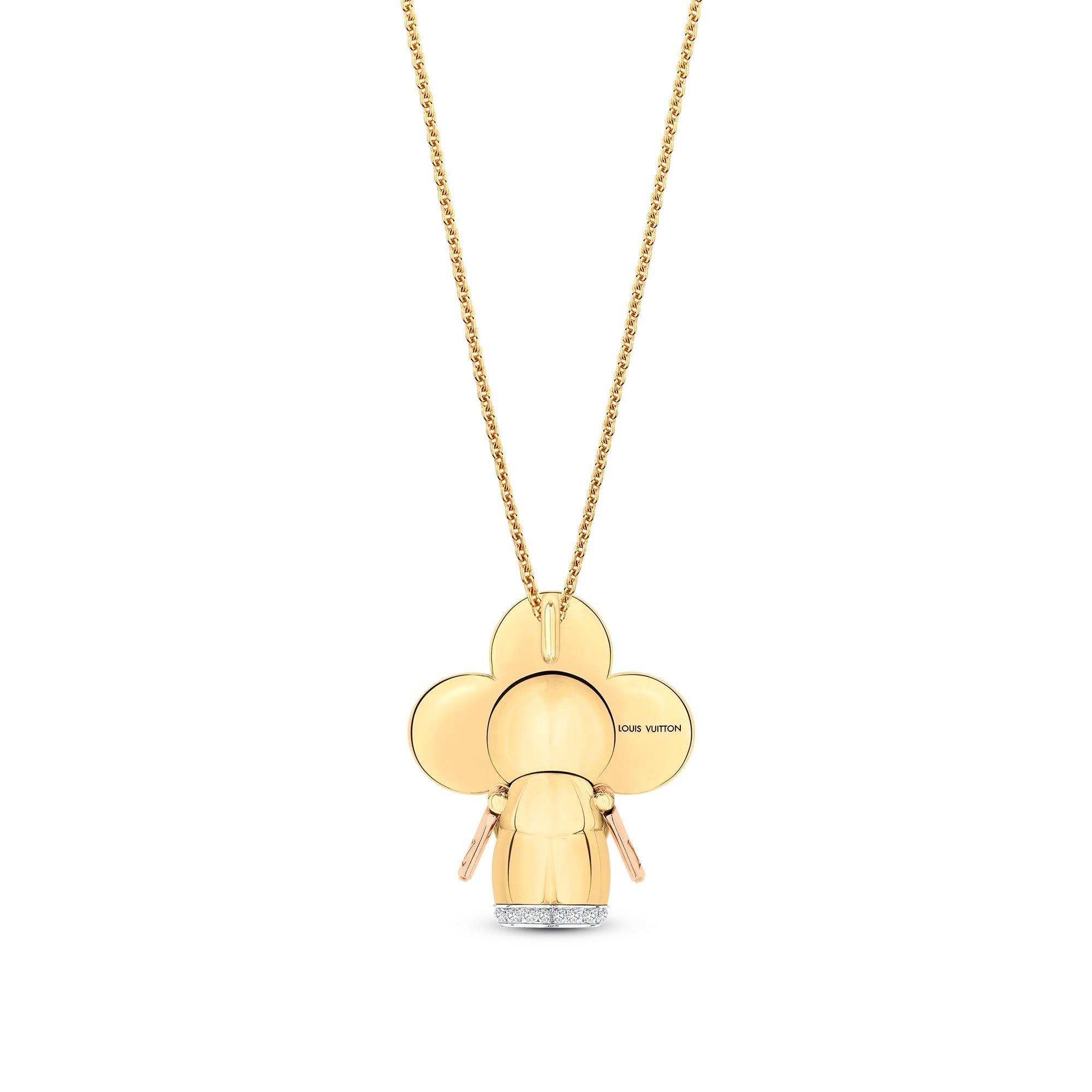 Vivienne pendant, 3 golds, red lacquer & diamonds