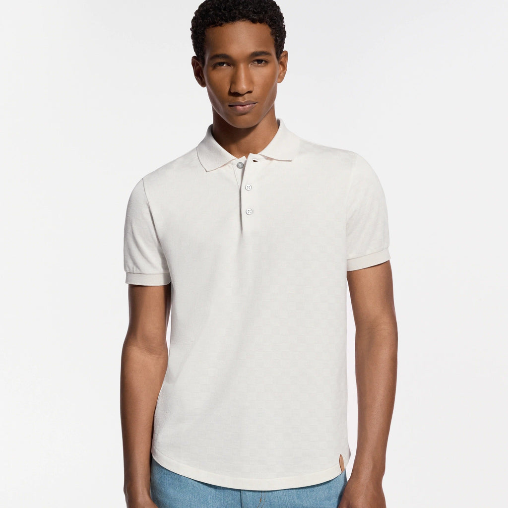 Silk-Cotton Damier Pique Polo Shirt