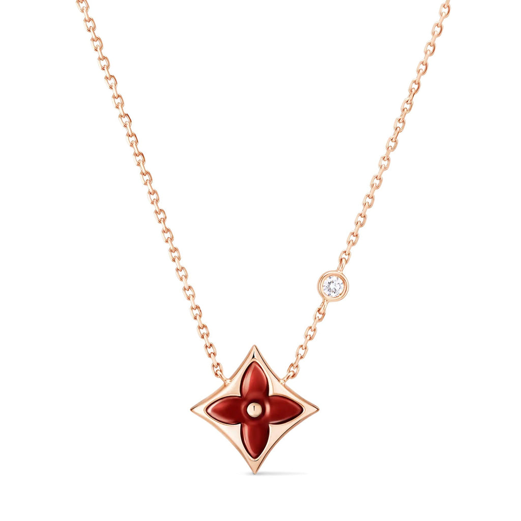 Color Blossom BB Star Pendant, Pink Gold, Cornelian and Diamond