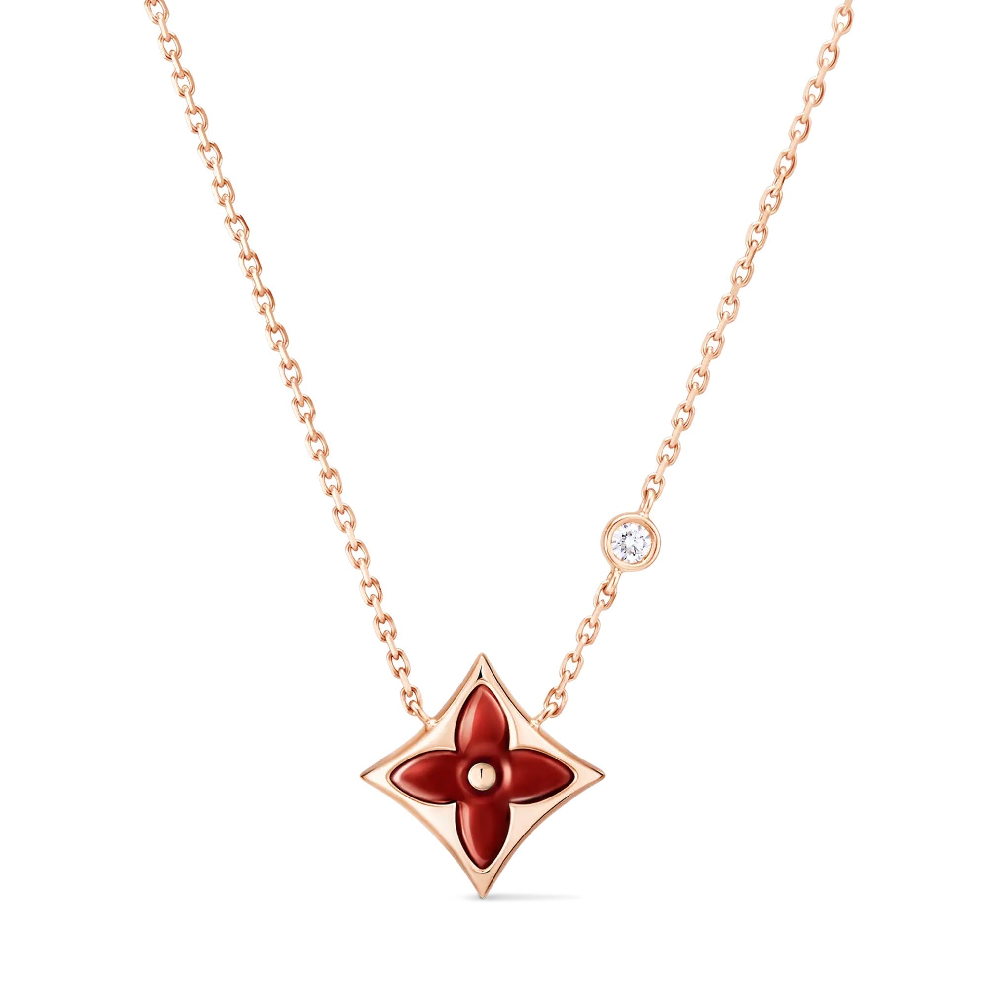 Color Blossom BB Star Pendant, Pink Gold, Cornelian and Diamond