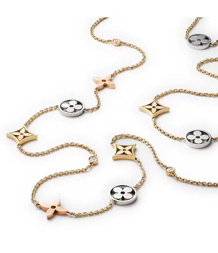 Idylle Blossom sautoir, 3 golds and diamonds