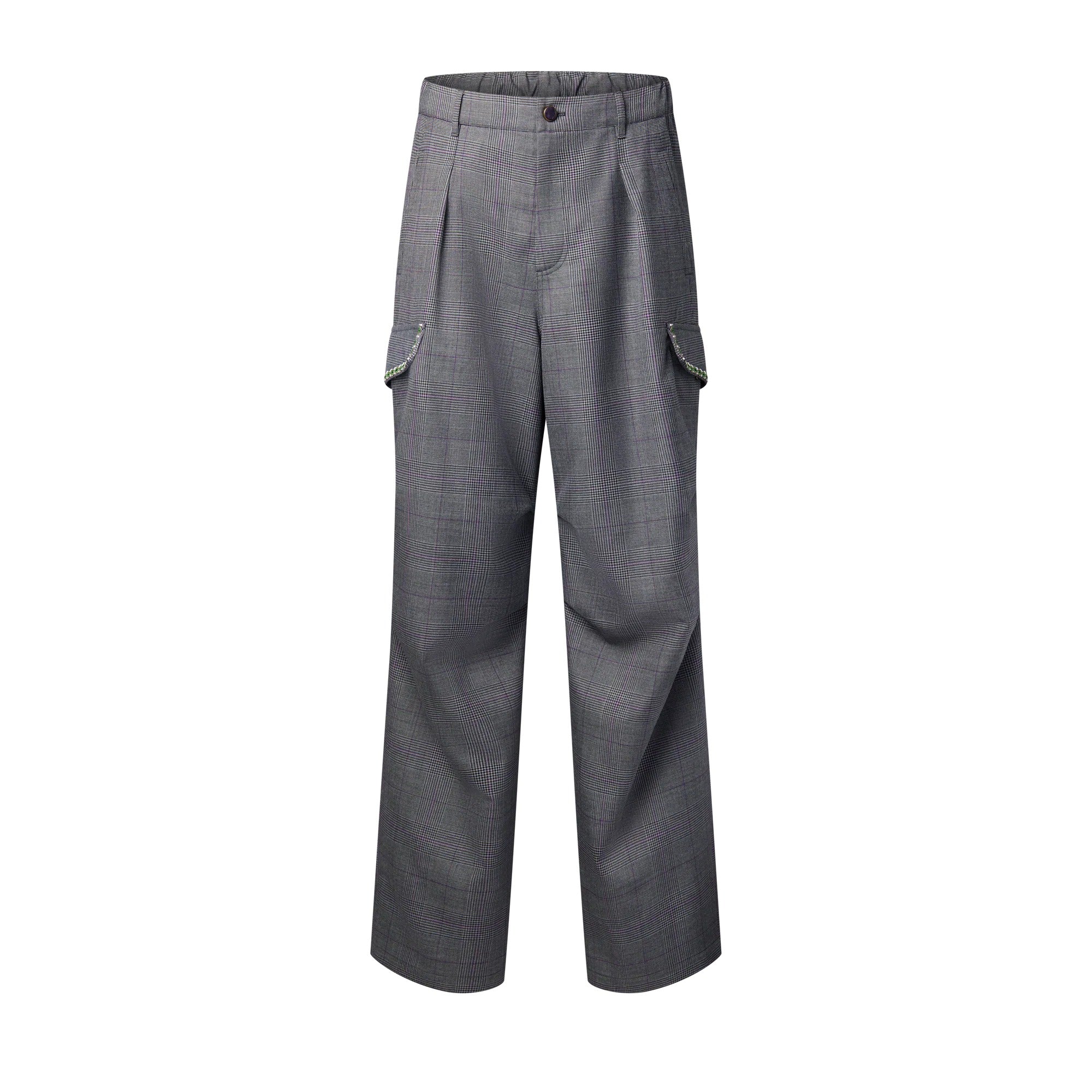 Check Embroidered Cargo Pants