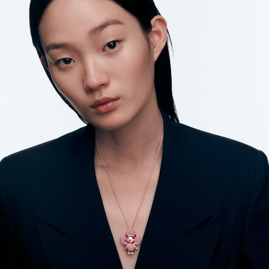 Vivienne Pig Pendant, Pink Gold, Lacquer, Diamonds & Colored Gemstones