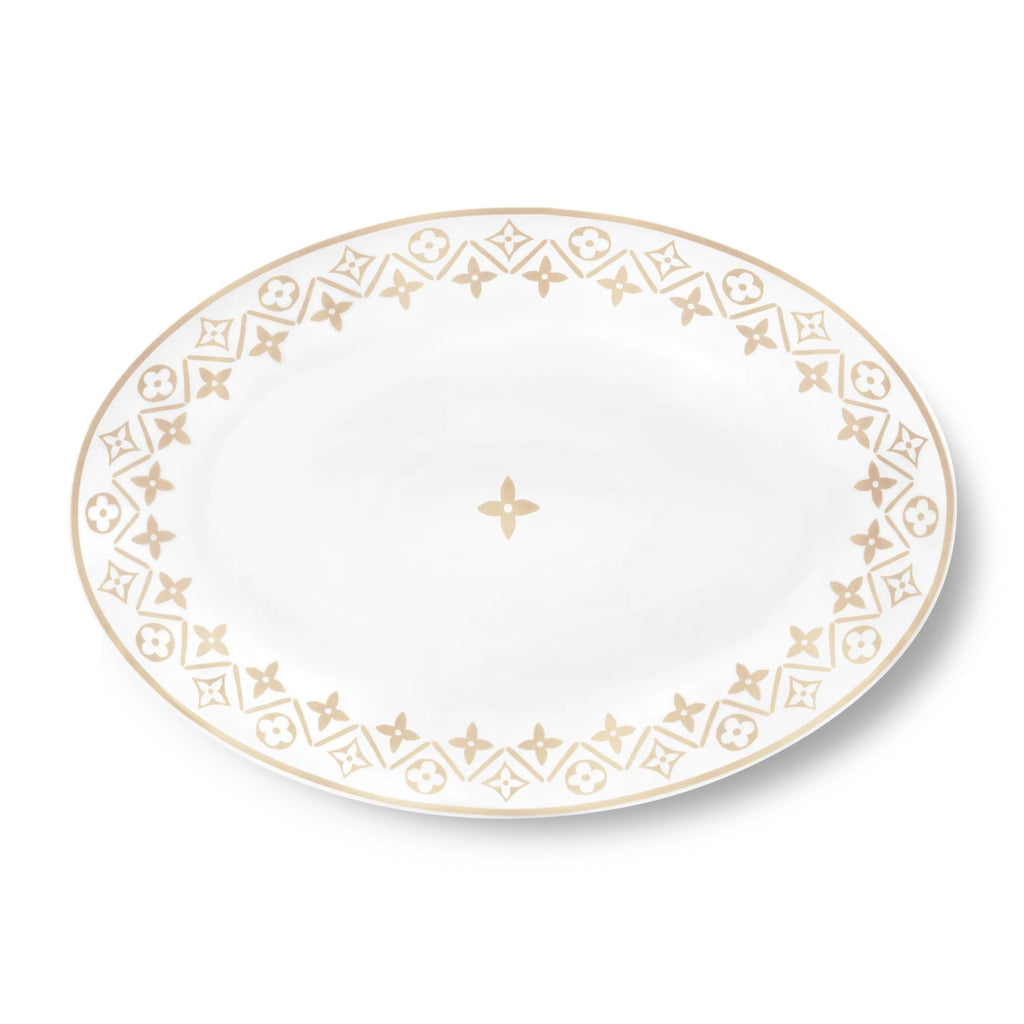 Oval Plate Monogram Flower Tile