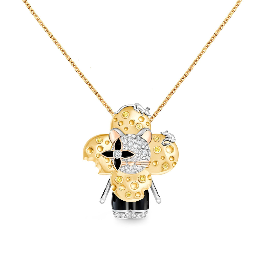 Vivienne Rat Pendant, 3 Golds, Lacquer, Diamonds & Colored Gemstones