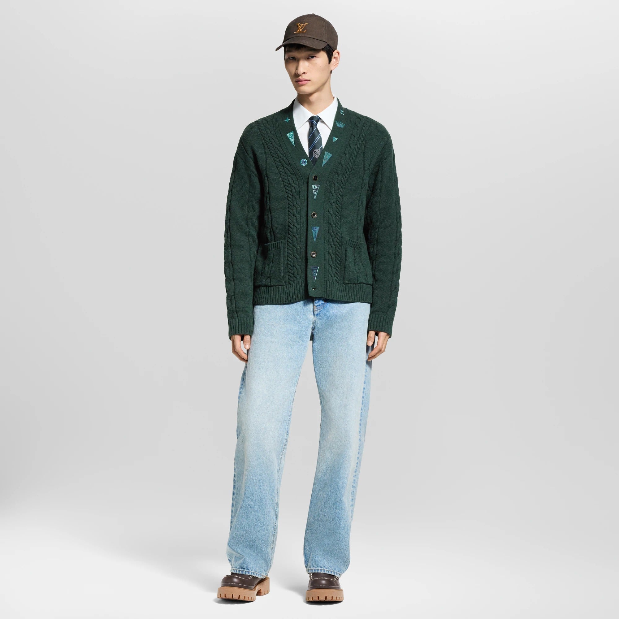 Embroidered Cable Knit Cardigan