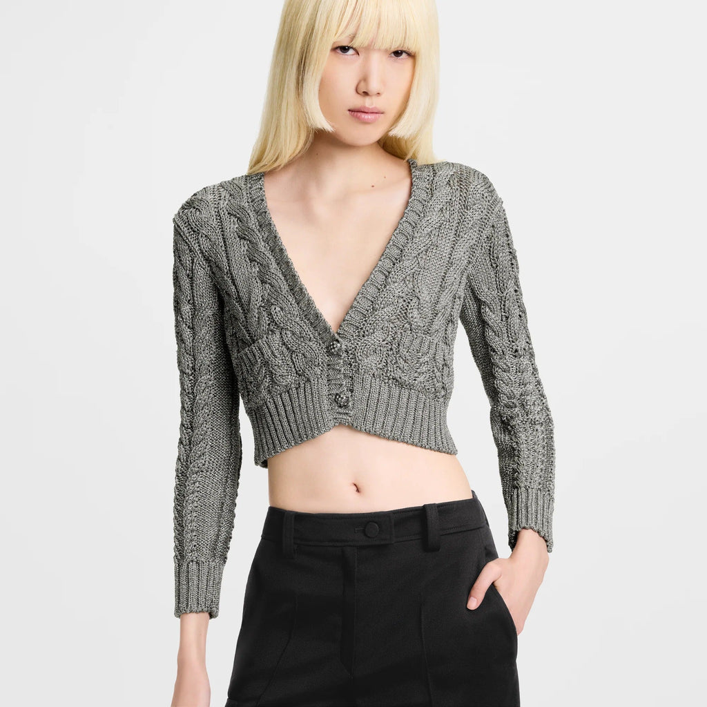 Cropped Cable Knit Cardigan