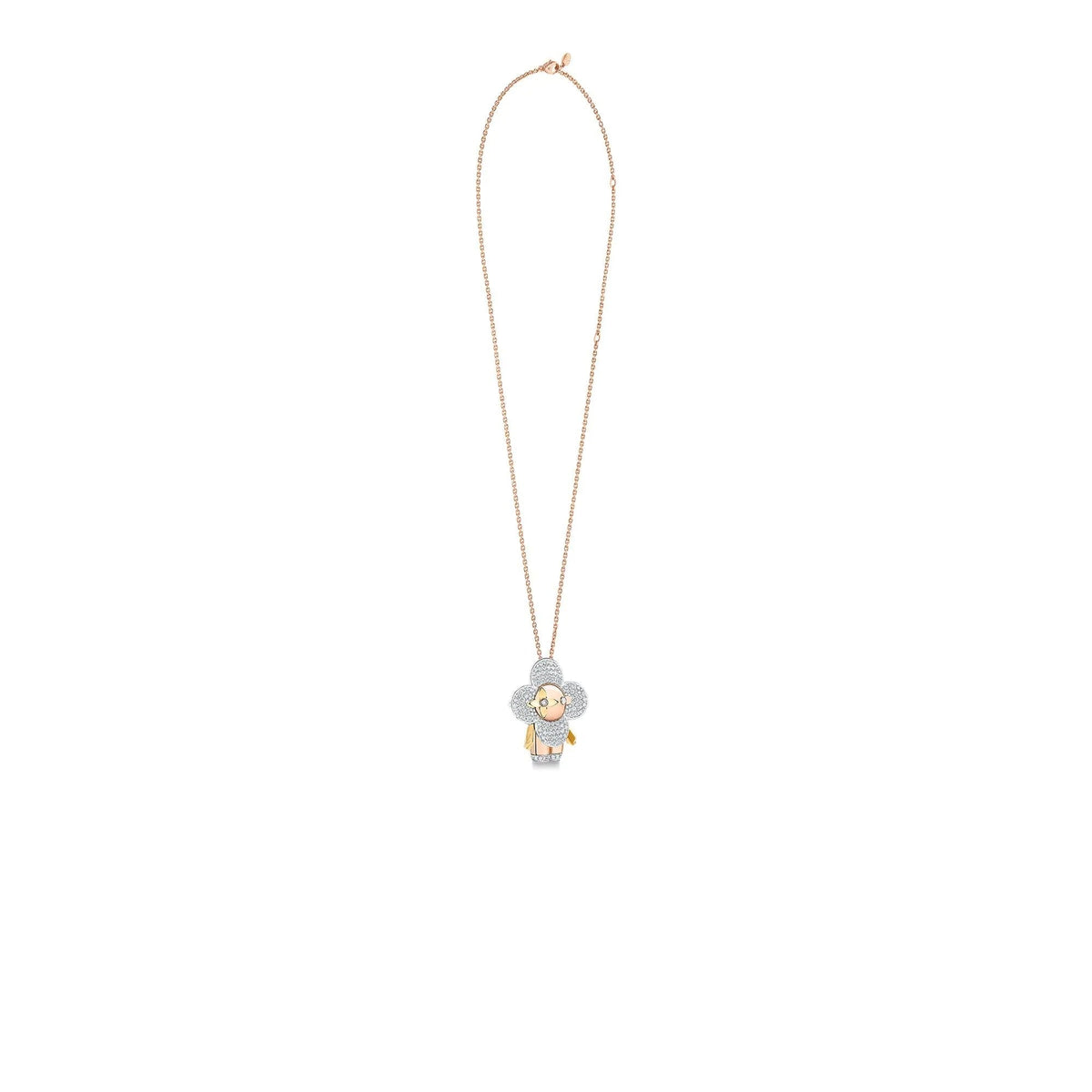 Vivienne large pendant, 3 golds & diamonds pavage