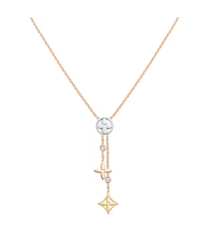 Idylle Blossom Y Pendant, 3 Gold and Diamonds