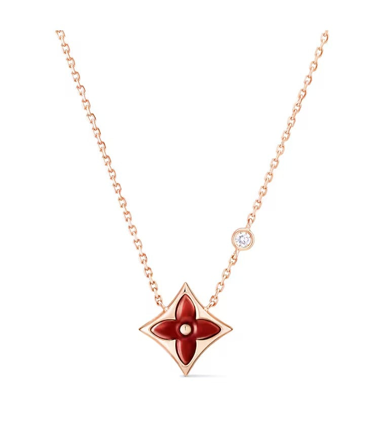 Color Blossom BB Star Pendant, Pink Gold, Cornelian and Diamond