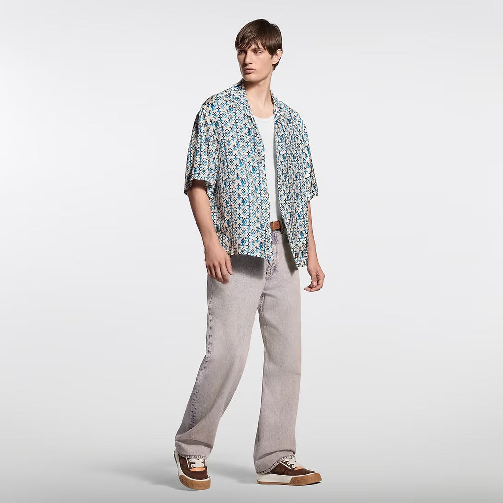 Monogram Printed Silk Short-Sleeved Shirt
