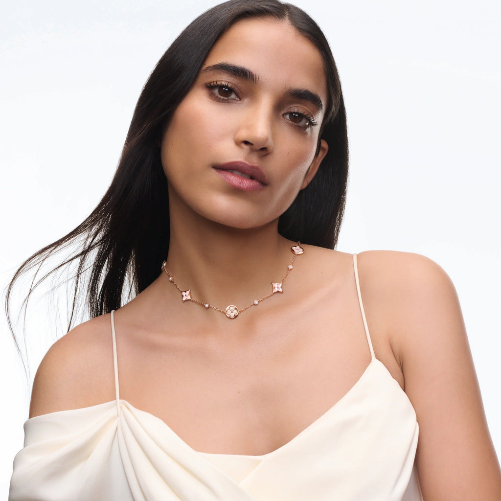 Color Blossom BB Multi-Motif Short Necklace, Pink Gold, Pink Mother-of-Pearl and Diamonds