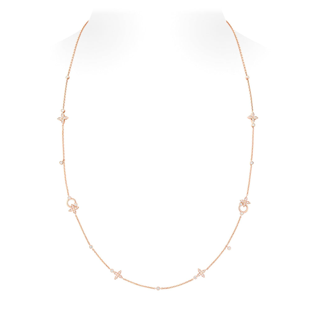 Idylle Blossom Multi-Pattern Long Necklace, Pink Gold and Diamonds