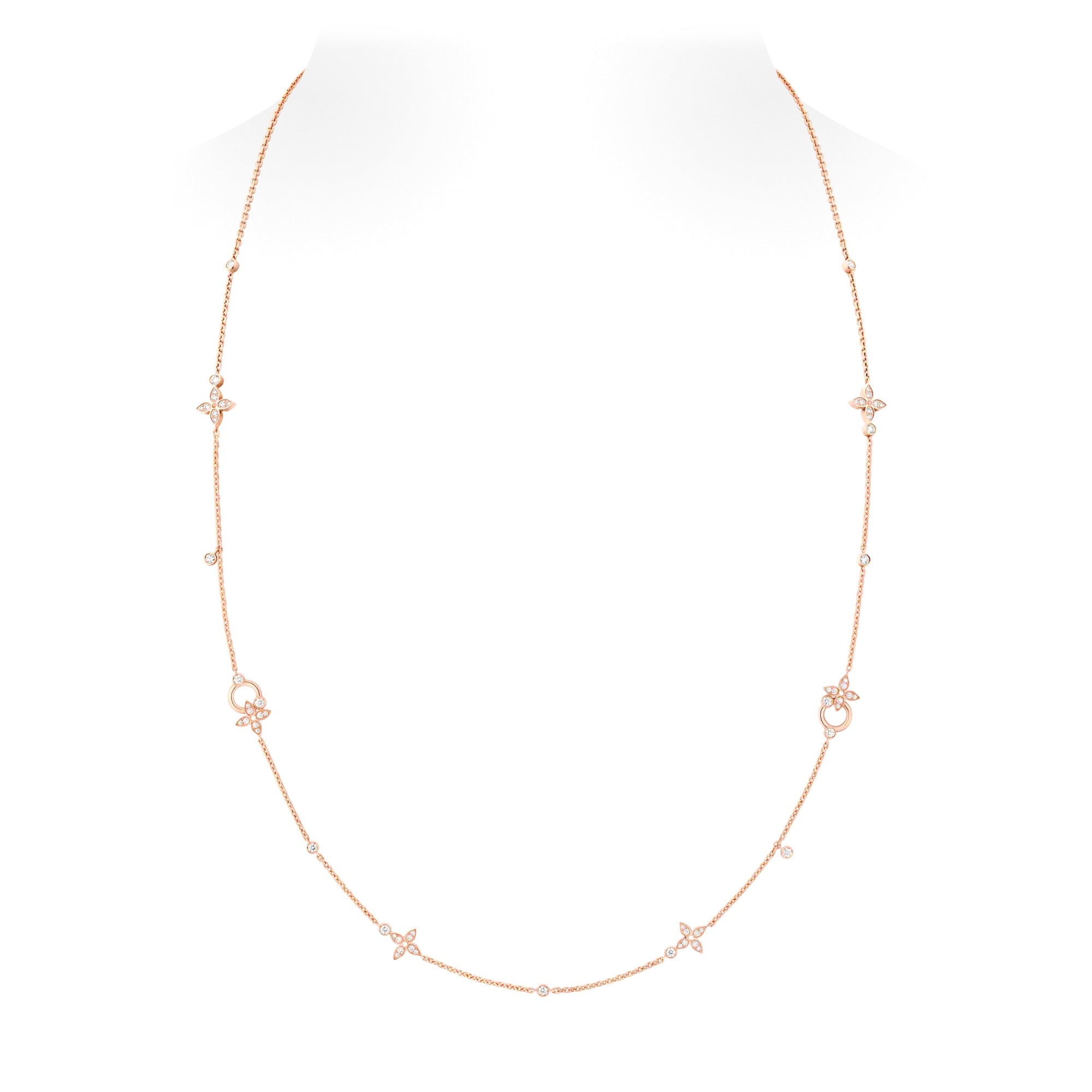 Idylle Blossom Multi-Pattern Long Necklace, Pink Gold and Diamonds