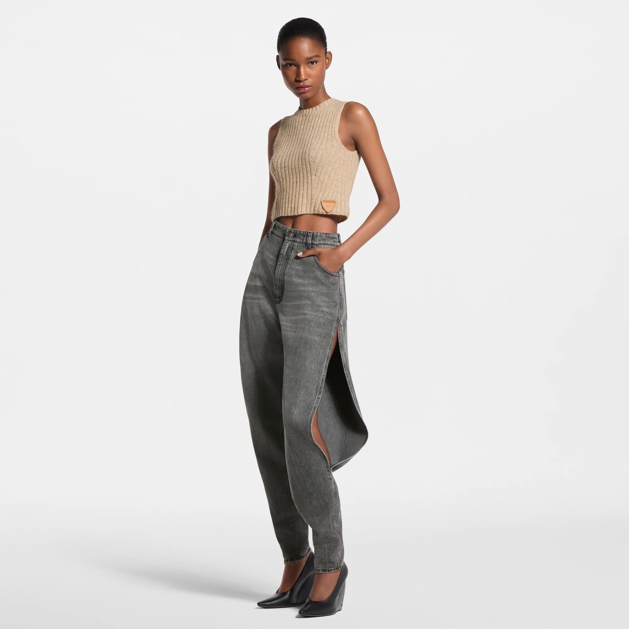 Split-Leg Tapered Balloon Jeans