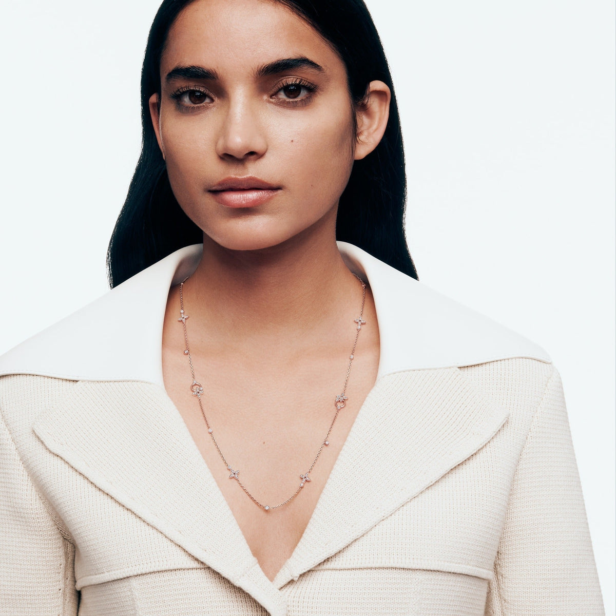 Idylle Blossom Multi-Pattern Long Necklace, Pink Gold and Diamonds