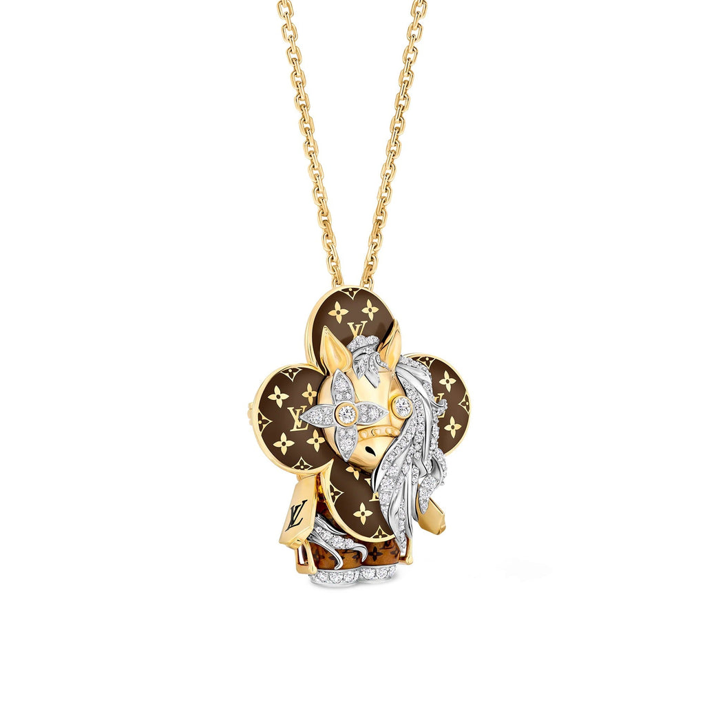 Vivienne Horse Pendant, Yellow Gold, White Gold, Lacquer & Diamonds