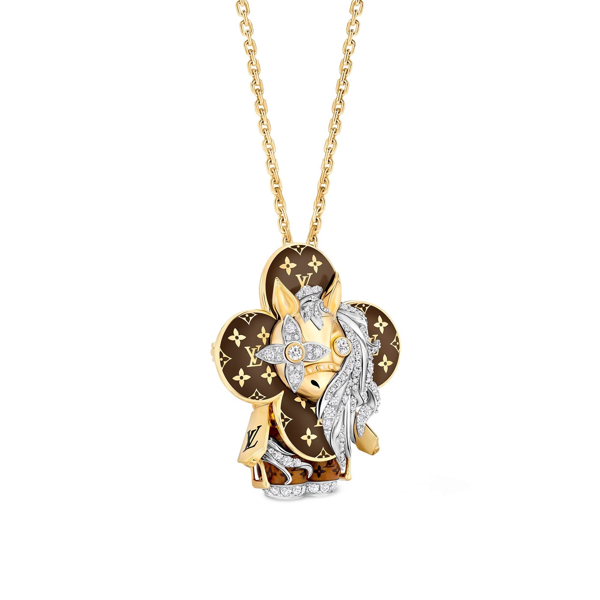 Vivienne Horse Pendant, Yellow Gold, White Gold, Lacquer & Diamonds