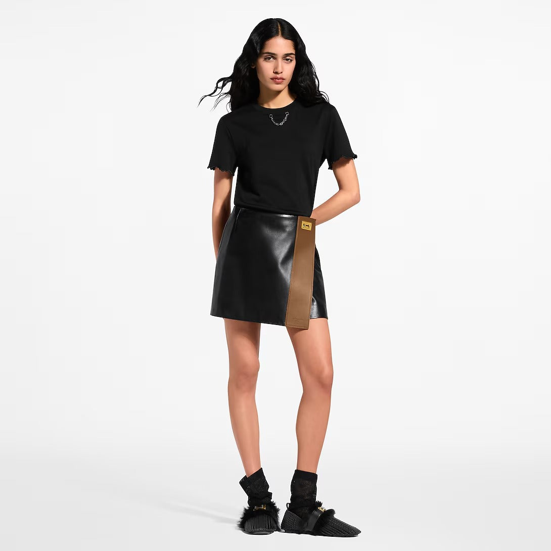 Color-Blocked Leather Mini Skirt