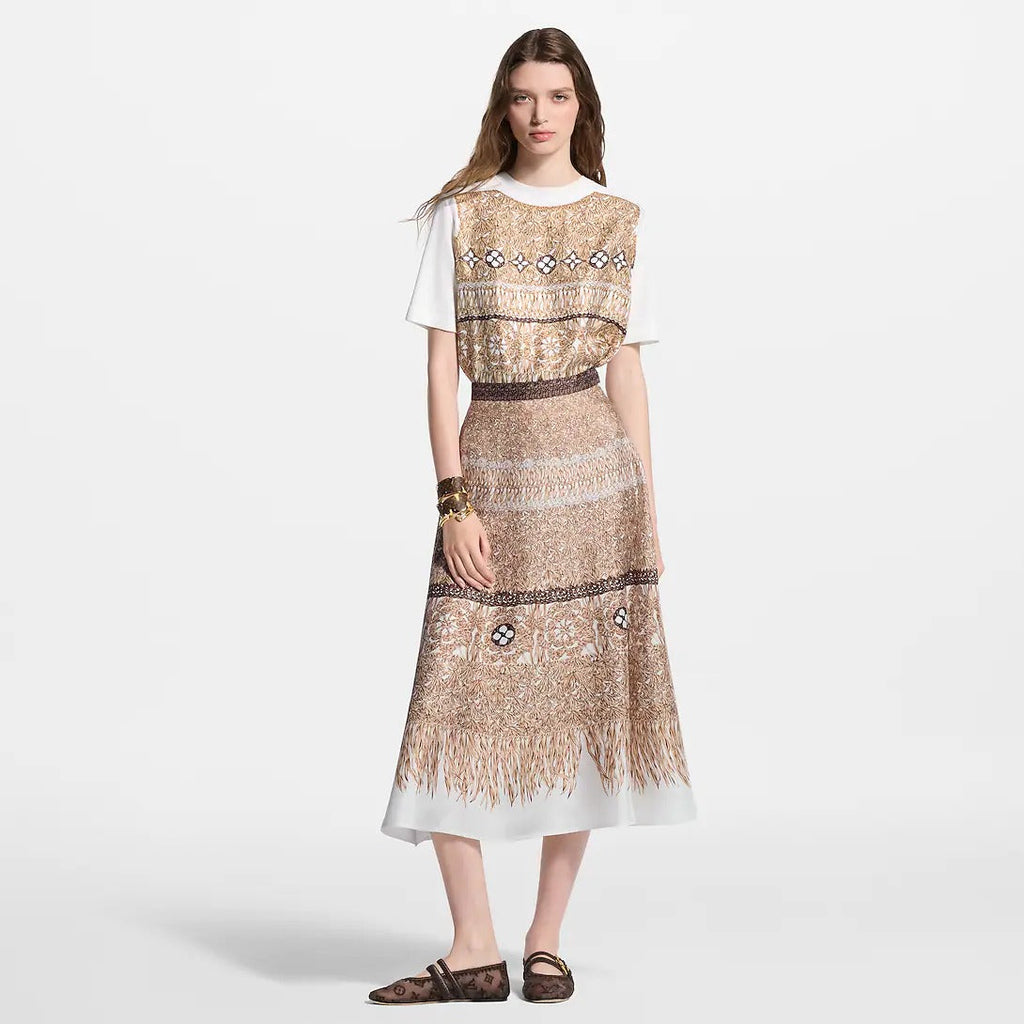 Woven Print Front Knit Top