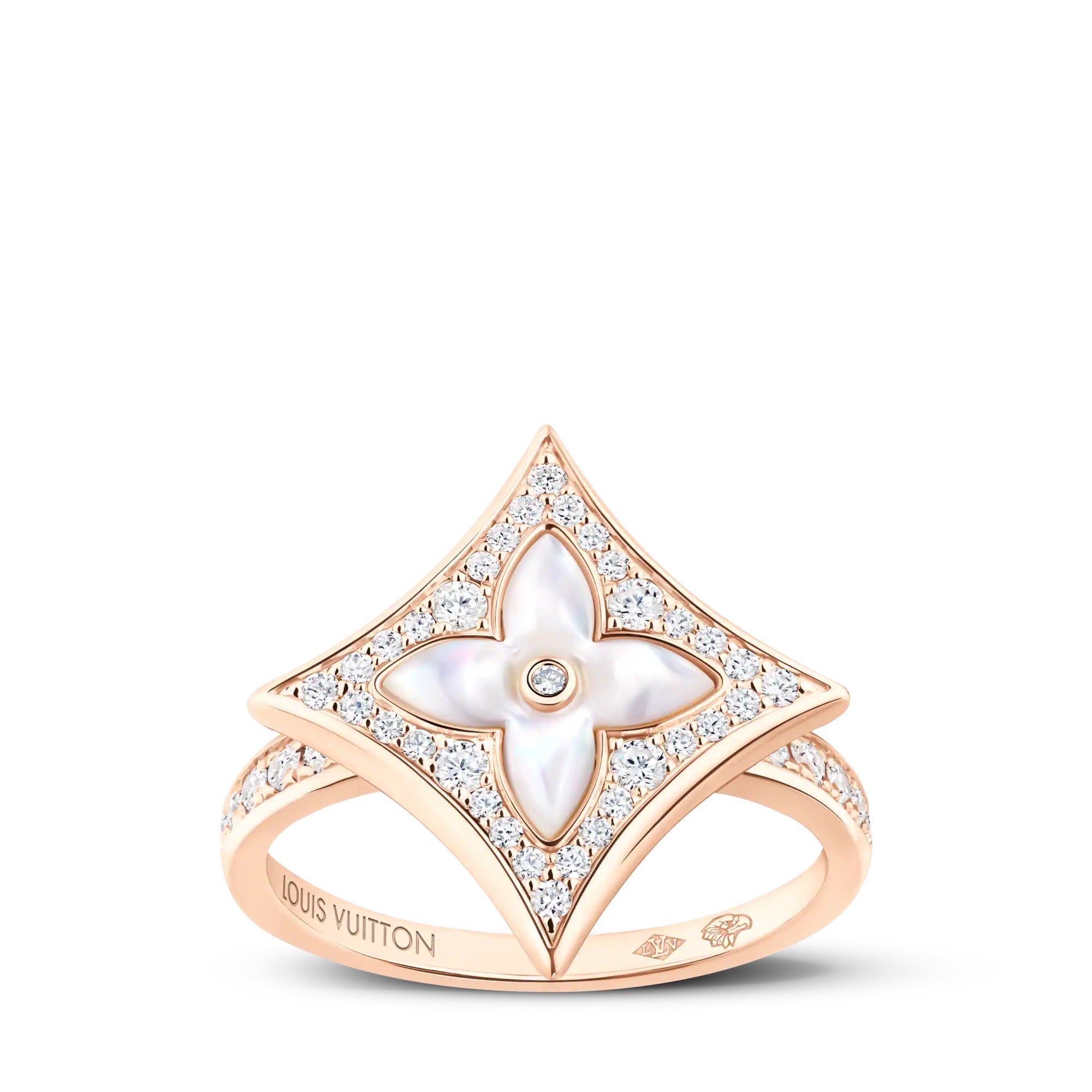 Color Blossom M Star Ring, Pink Gold, White Mother-of-Pearl and Diamonds
