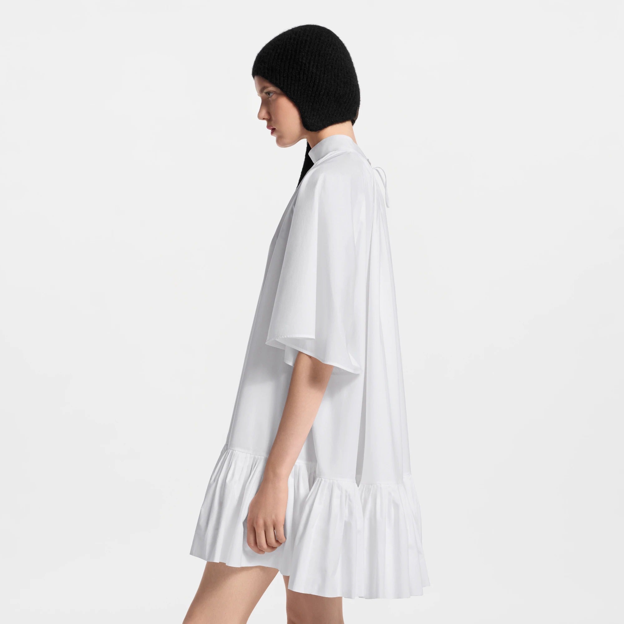 Pleat Detail Short-Sleeved Babydoll Dress