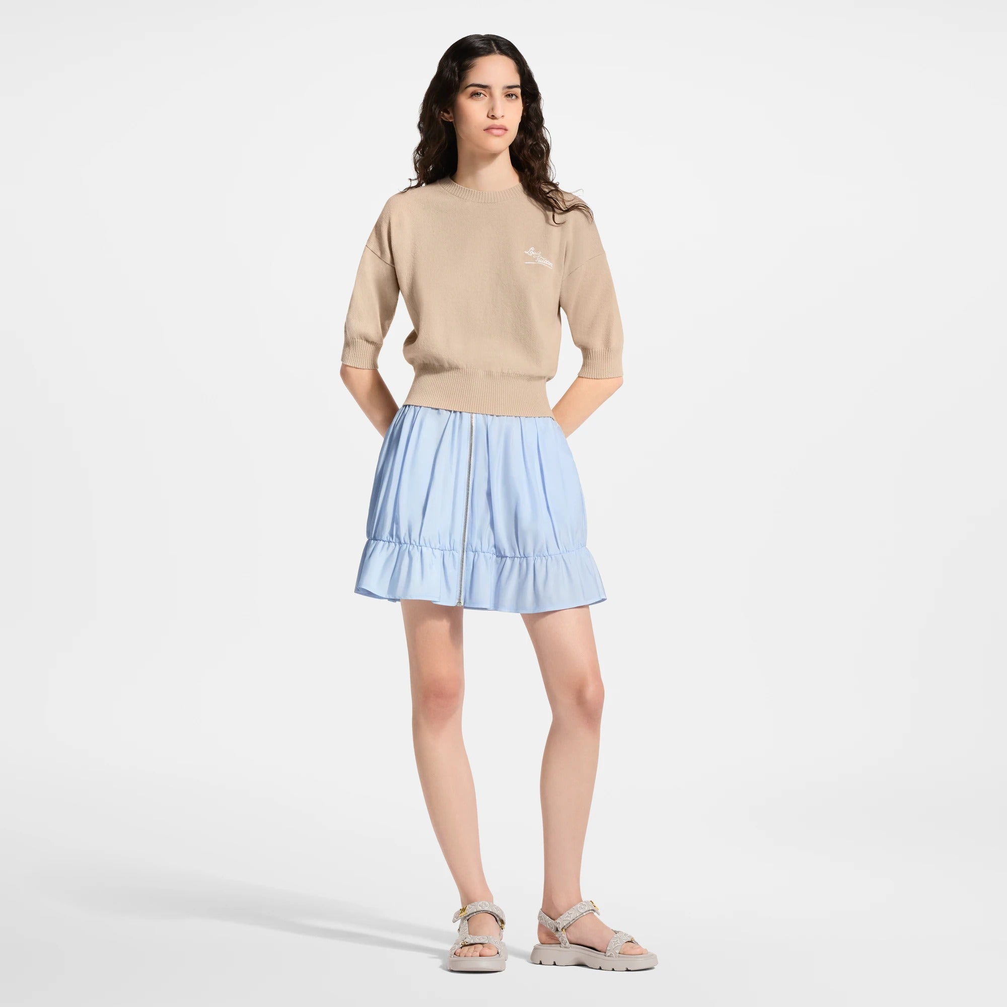Zipper Front Ruffle Mini Skirt