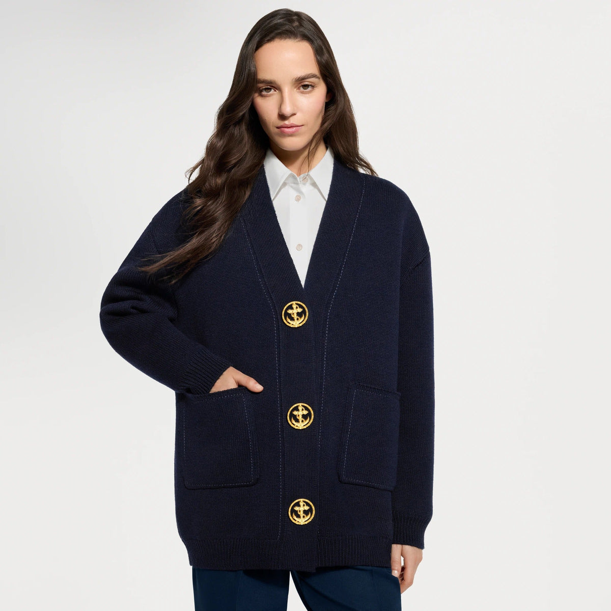 Anchor Button Oversized Cardigan
