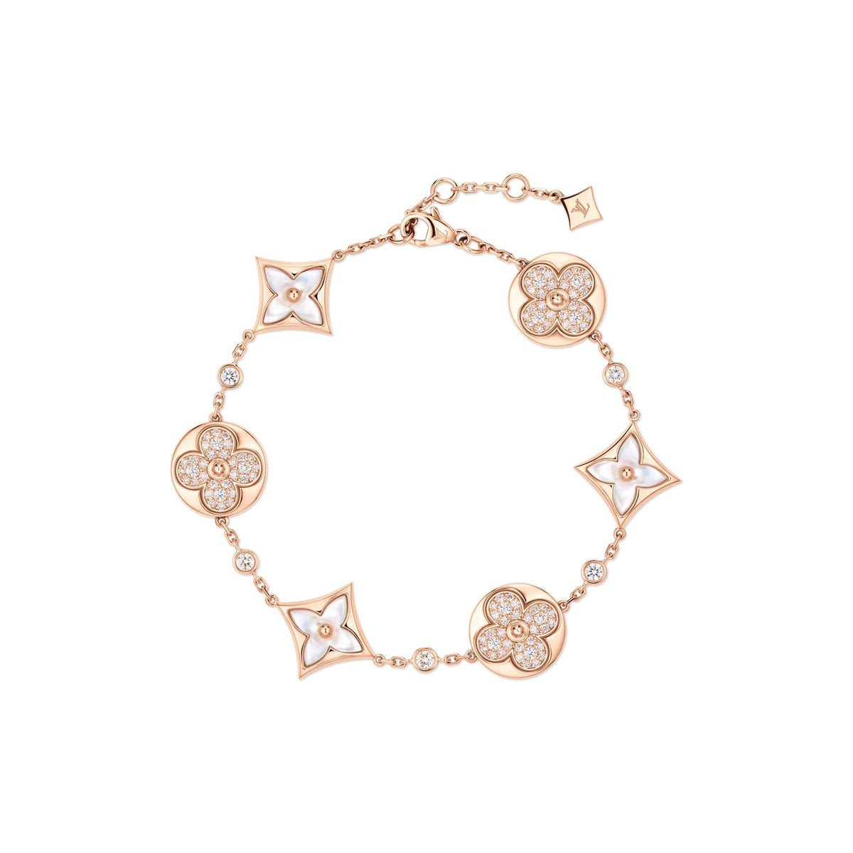 Color Blossom BB Star and Sun Multi-Motif Bracelet, Pink Gold, White Mother-of-Pearl and Diamonds